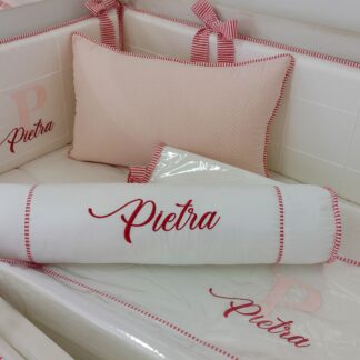Kit Berço Vermelho Listrado e Rosa