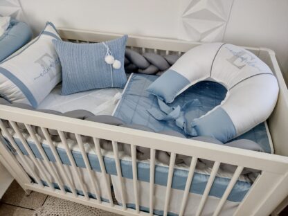 Kit Berço Azul Cinza e Tricô