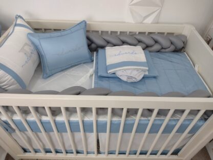 Kit Berço Azul Cinza e Tricô - Imagem 4