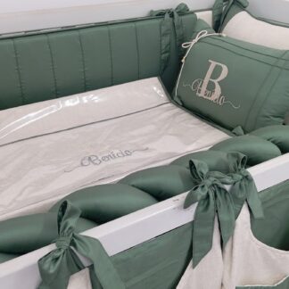 Kit Berço Verde Folha e Linho