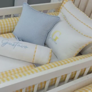 Kit Berço Personalizado Amarelo Xadrez