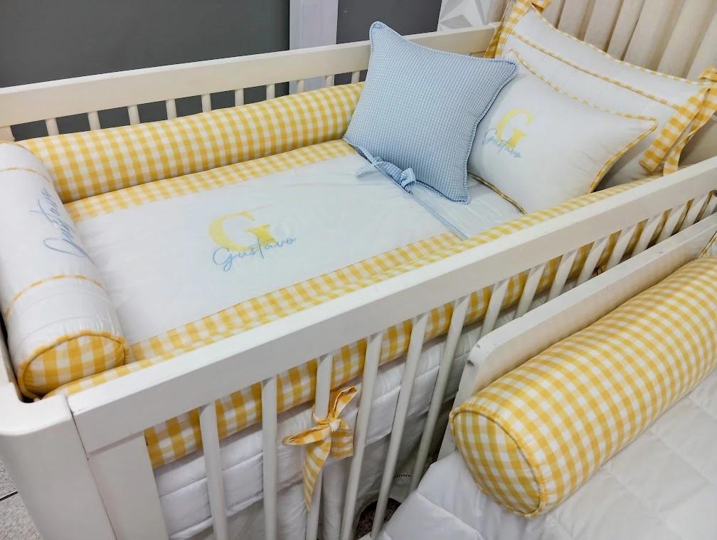 Kit Berço Amarelo Xadrez