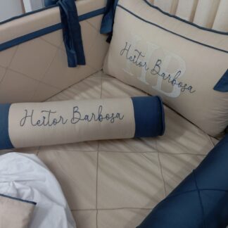 Kit berço azul marinho e linho