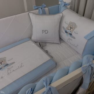 Kit berço Urso Aviador Azul Bebê